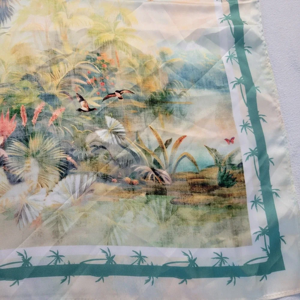 Tropical Jungle Crane Bird Square Scarf Satin  28x28 NWOT